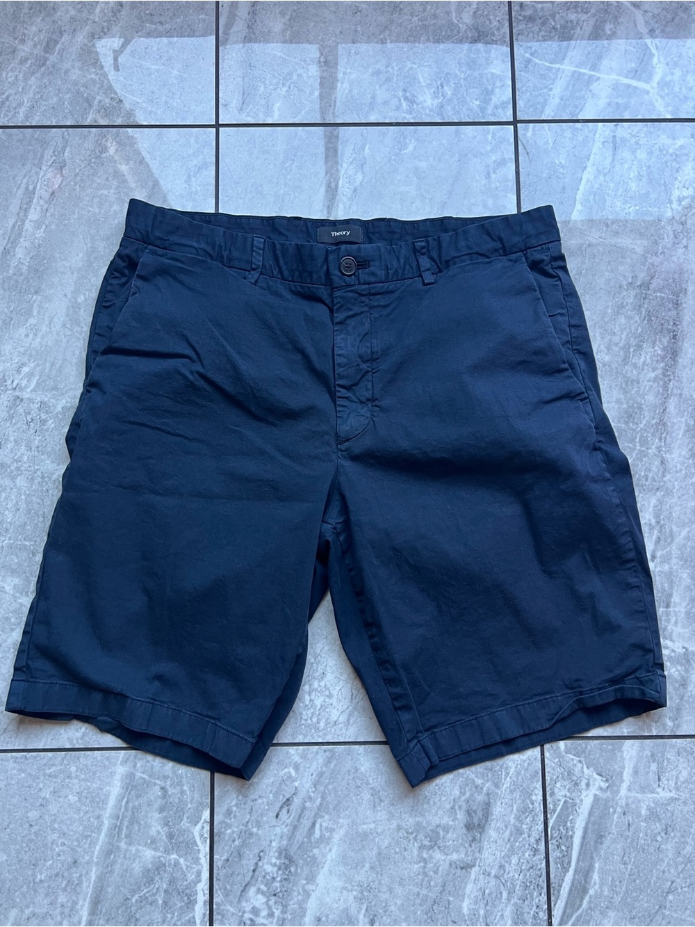 Theory Blake SW Patton 9” Shorts Mens Navy Stretch Performance Cotton Blend 33W